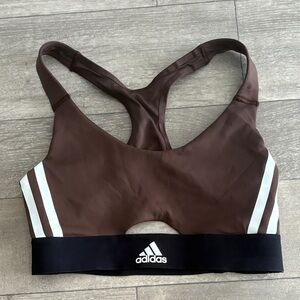 Adidas Women's Chocolate Brown Sports Bra with Black Band
